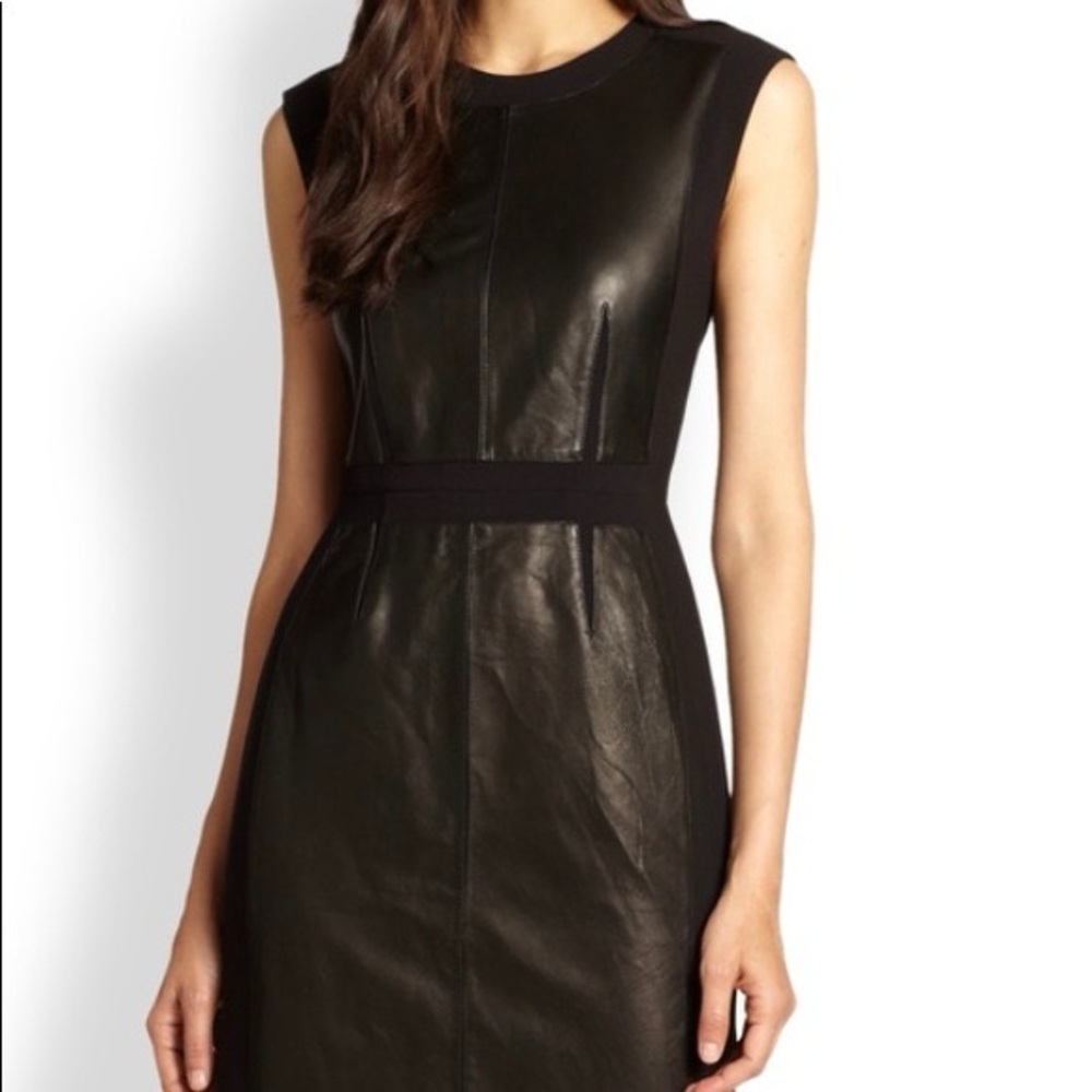 Rebecca Taylor Black Leather Panel Sheath Dress Size 2